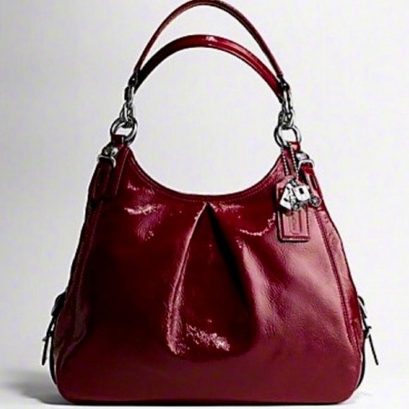 Coach Blood Red Patent Leather Handbag Purse - Picture 1 of 13